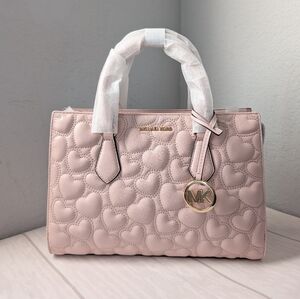 NWT Michael Kors Sheila Medium Heart Embroidered Satchel  In Powder Blush